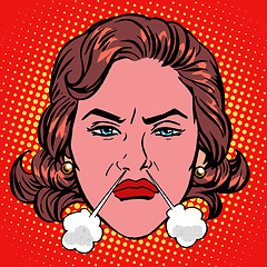 Image showing Retro Emoji rage anger boiling woman face