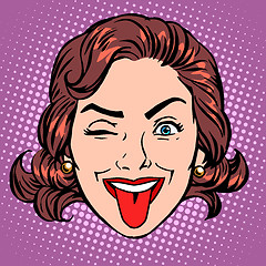 Image showing Retro Emoji tongue woman face