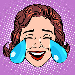 Image showing Retro Emoji tears of joy woman face