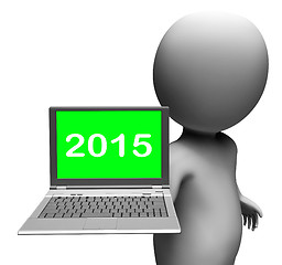 Image showing Two Thousand And Fifteen Character And Laptop Shows New Year 201