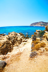 Image showing in greece the mykonos island rock sea and beach blue   sky