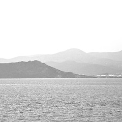 Image showing from the boat greece islands in mediterranean sea and sky