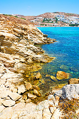 Image showing in greece the mykonos island rock sea and beach blue   sky