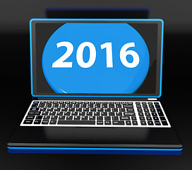 Image showing Two Thousand And Sixteen On Laptop Shows New Year Resolution 201