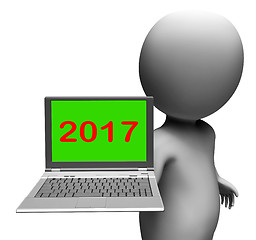 Image showing Two Thousand And Seventeen Character Laptop Shows New Year 2017