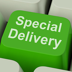 Image showing Special Delivery Key Shows Secure And Important Shipping