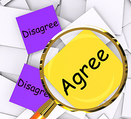 Image showing Agree Disagree Post-It Papers Show In Favor Of Or Against