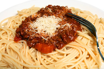 Image showing Spaghetti bolognaise macro horizontal