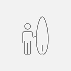 Image showing Man with surfboard line icon.