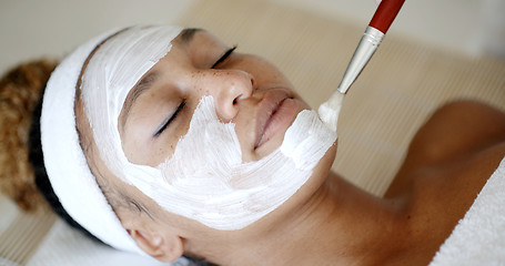 Image showing Cosmetician Applying Facial Mask