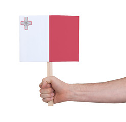 Image showing Hand holding small card - Flag of Malta