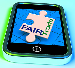 Image showing Fairtrade On Phone Shows Fair Trade Product Or Products