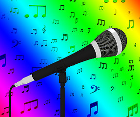 Image showing Microphone Closeup With Musical Notes Shows Songs Or Hits