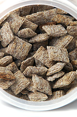 Image showing wheat square cereal in round container