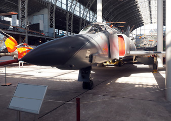 Image showing vintage military fighter jet museum Brussels Belgium