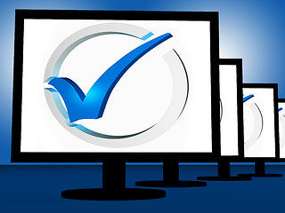 Image showing Check Mark On Monitors Shows User\'s Satisfaction