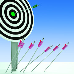 Image showing Arrow On Dartboard Showing Efficiency