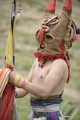 Image showing Man in mask celebrating solstice holiday. 