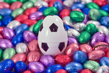 Image showing soccer or football egg amongst other easter eggs