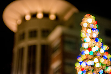 Image showing defocused christmas tree lights in a city background