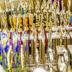 Image showing champion trophies abstract on shelf display