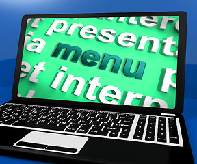 Image showing Menu Laptop Shows Ordering Food On Internet