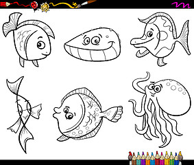 Image showing sea animals set coloring page