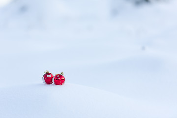 Image showing red christmas balls in fresh snow