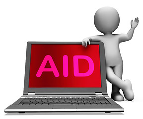 Image showing Aid And Character Laptop Shows Assisting Aiding Helping Or Relie