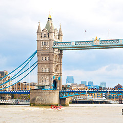 Image showing london tower in england old bridge and the cloudy sky