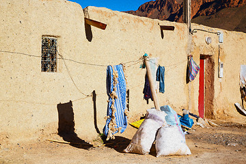 Image showing bags  roof  moroccan old wall and brick in antique city