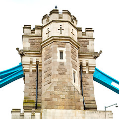 Image showing london tower in england old bridge and the cloudy sky