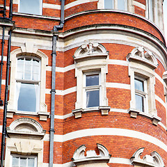 Image showing in europe london old red brick wall and      historical window