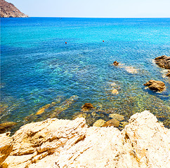 Image showing in greece the mykonos island rock sea and beach blue   sky