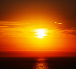 Image showing in santorini    greece sunset and the sky mediterranean red sea