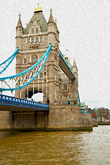 Image showing london tower in england old bridge and the cloudy sky