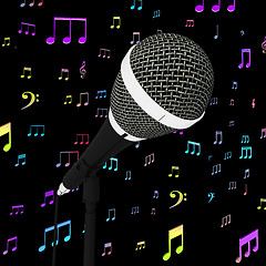 Image showing Microphone Closeup With Music Notes Shows Songs Or Hits