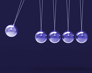 Image showing Five Silver Newtons Cradle Shows Blank Spheres Copyspace For 5 L