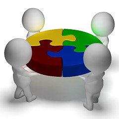 Image showing Puzzle Solved And 3d Characters Showing Union And Cooperation