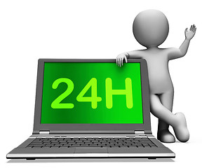 Image showing 24h Laptop And Character Shows All Day Service On Web