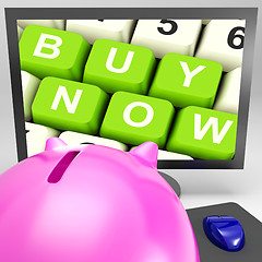 Image showing Buy Now Keys On Monitor Showing Ecommerce