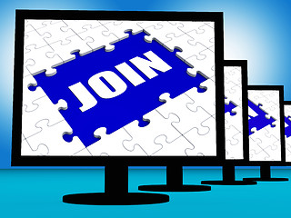 Image showing Join On Monitors Shows Sign Up Registration Membership Or Volunt