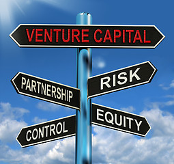 Image showing Venture Capital Signpost Shows Partnership Risk Control And Equi