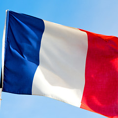 Image showing french waving flag in the blue sky  france  colour and wave