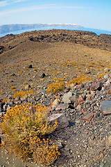 Image showing volcanic land in europe santorini greece sky and mediterranean s