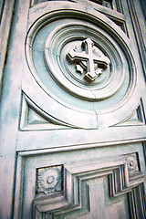 Image showing  cross traditional   door    in italy   ancian wood and   