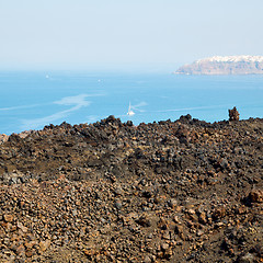 Image showing volcanic land in europe santorini greece sky and mediterranean s