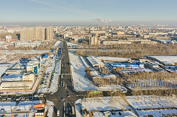 Image showing Aerial view on bridge on Melnikayte street. Tyumen