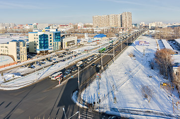 Image showing Aerial view on Melnikayte street bridge. Tyumen