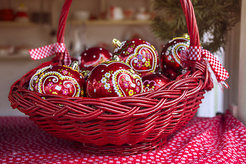 Image showing Christmas decorations with balls in basket